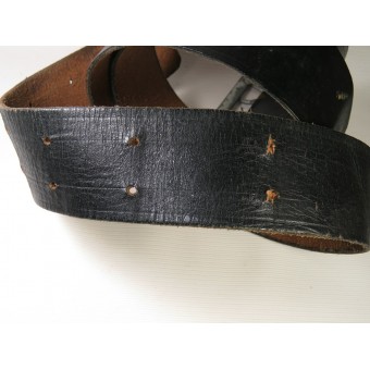 Cintura in pelle nera del Terzo Reich ufficiale con fibbia, 105 centimetri. Espenlaub militaria