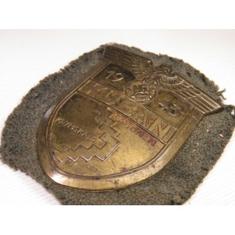 Kuban 1943 sleeve shield, good condition, bronzed steel. Espenlaub militaria