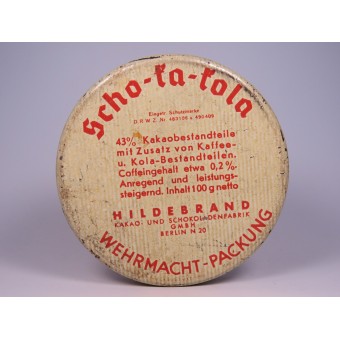 Eine Dose der deutschen Schokolade Scho-ka-Kola. November 1943 für die Wehrmacht. Espenlaub militaria