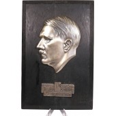 Adolf Hitler wall honor plaque, metal made on the oak frame