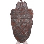 Bouclier de manche Demyansk 1942. Acier. Champ de bataille trouvé