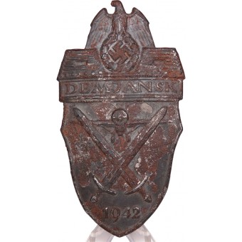 Escudo de la manga Demyansk 1942. acero. encontrado campo de batalla. Espenlaub militaria