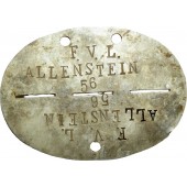 Etiqueta de identificación. Wehrmacht- El depósito de suministros de campo de Olsztyn- F.V.L Allenstein