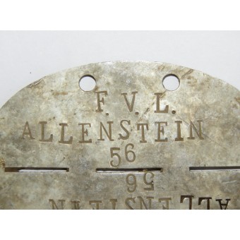 ID tag. Wehrmacht- The Olsztyn field supply depot- F.V.L Allenstein. Espenlaub militaria