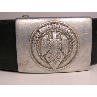 Hebilla de aluminio de las Juventudes Hitlerianas en un cinturón de combate de cuero de 1938. Espenlaub militaria
