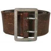 Brown Leather Belt for Command Staff with Double-Prong Zinc Buckle