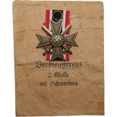 Kriegsverdienstkreuz ja miekat Carl Poellath ja kirjekuori