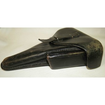 Wehrmacht Heer or Waffen SS P 38 Pistol, Walther system, leather holster. Black, hard shell, marked 1943. Espenlaub militaria