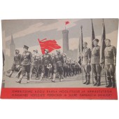 Propagandapostkort med sovjetisk arméparad i Tallinn, Estland. 1946