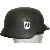 SS VT, SS TV, ET- 66 M 35 double decal SS steel helmet. VA-SS marked chinstrap