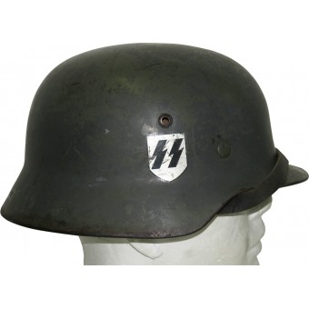 SS VT, SS TV, ET-66 M 35 Double Decal SS Steel Helm. VA-SS gemarkeerde chinstrap. Espenlaub militaria