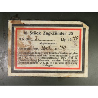 Saksalainen Z.Z 35 Igniters -laatikko minttu -olosuhteissa, joissa kaikki etiketit ovat ehjät. Espenlaub militaria