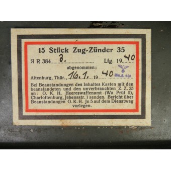 Duits z.z 35 ontstekers doos in mint conditie met alle labels intact. Espenlaub militaria