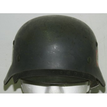 SS VT, SS TV, ET-66 M 35 casco de acero SS doble calcomanía. VA-SS marcada carrillera. Espenlaub militaria