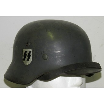 SS VT, SS TV, ET-66 M 35 Double Decal SS Steel Helm. VA-SS gemarkeerde chinstrap. Espenlaub militaria