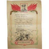 Certifikat för förtjänst till majoren för pansartrupper för att ha erövrat staden Berlin.