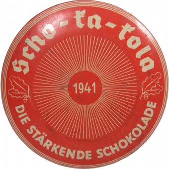 Tin can of Wehrmacht chocolate Scho-ka-Cola. 1941 year. Hildebrandt. Espenlaub militaria
