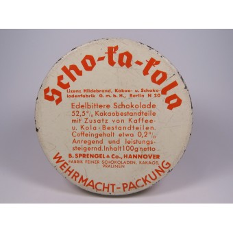 Tin can of Wehrmacht chocolate Scho-ka-Cola. The 1939 year. Sprengel and Co. Espenlaub militaria