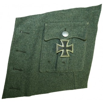 Eisernes Kreuz 1. Klasse 1939 FO auf einem Stück eines authentischen deutschen Waffenrocks. Espenlaub militaria