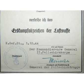 Joukko asiakirjoja ja palkintoja, FallschirmJäger Kia Hollandissa. Espenlaub militaria