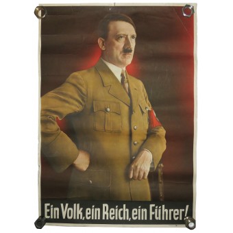 Пропагандистский плакат с изображением Гитлера: Ein Volk, ein Reich, ein Führer! 24х59 см. Espenlaub militaria