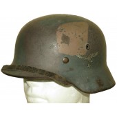 Стальной шлем Люфтваффе м40 Q66. Подписной, 4-х цветный художественный камуфляж