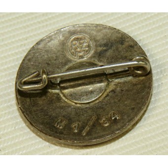 M 1/34 RZM NSDAP: n jäsenmerkki, hopeinen messinki-karl Wurster. Espenlaub militaria