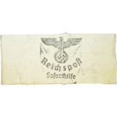 Brazalete de ayudante del 3er Servicio de Correos del Reich, con la inscripción Reichspost Soforthilfe