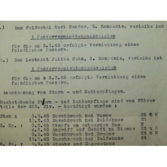 Sarja Panzervernichtungsabzeichen ja muut palkinnot asiakirjojen kanssa luutnantti Julius Hahn. Espenlaub militaria