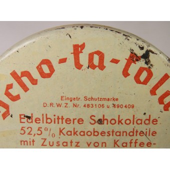 Lata de chocolate Scho-ka-kola WW2 alemán de la Wehrmacht. 1941 años. Espenlaub militaria