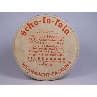 En burk halvbitter tysk choklad för Wehrmacht Scho-ka-kola. Espenlaub militaria