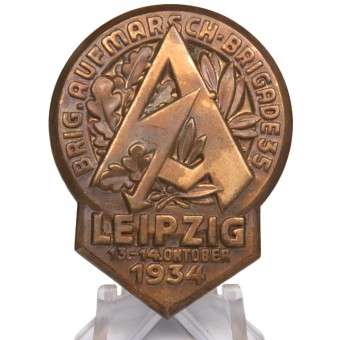 Derde Reich-badge van het SA Stormtrooper-evenement in Leipzig / Brig.-Aufmarsch Brigade 35 Leipzig 13.-14. Oktober 1934. Espenlaub militaria