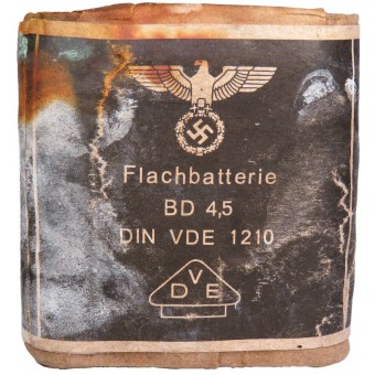 Flachbatterie BD 4.5 Volt DIN VDE 1210. Wehrmacht platte batterij voor 4,5 Volt zaklampen. Espenlaub militaria