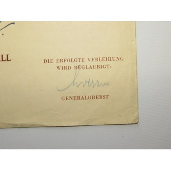 Feldwebel Hermann Harders and Papers -yritykselle annettu palkintotodistus saksalaisesta kullasta, joka on annettu Feldwebel Hermannille. Espenlaub militaria