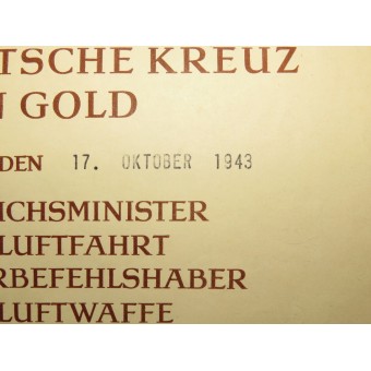 Certificat Prix de la Croix allemande en or, délivré à Feldwebel Hermann Harders et papiers. Espenlaub militaria