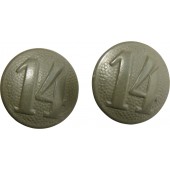 Shoulder straps buttons with the unit number "14" for the HJ jacket or Wehrmacht uniform. 