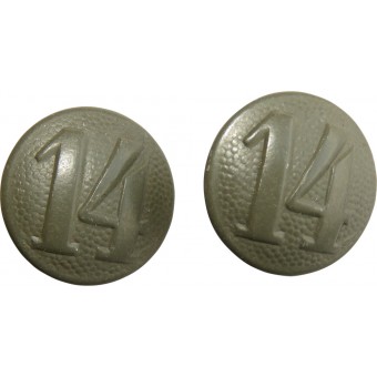 Shoulder straps buttons with the unit number 14 for the HJ jacket or Wehrmacht uniform.. Espenlaub militaria