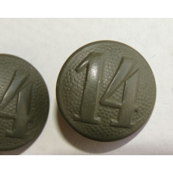 Shoulder straps buttons with the unit number 14 for the HJ jacket or Wehrmacht uniform.. Espenlaub militaria