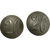 Shoulder straps buttons with the unit number "20" for the Hitler Youth jacket or Wehrmacht uniform. 