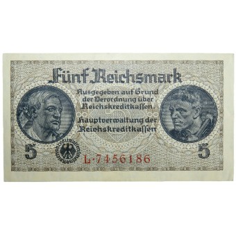 Occupation Reichsmarks pour les Territoires orientaux 5 Reichsmark. Espenlaub militaria