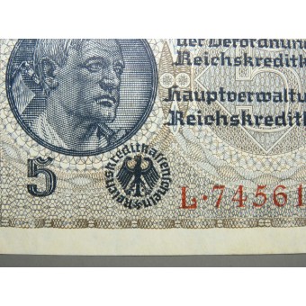 Ocupación Reichsmarks para los territorios del este 5 Reichsmark. Espenlaub militaria