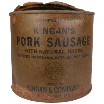 A can of Lend-Lease sausages from USA  - Kingans Pork Sausage. Espenlaub militaria