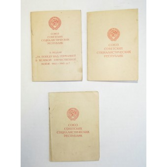 Kolme mitalia, joissa on asiakirjoja, jotka on annettu kersantti Gagolkin Ivanille. Espenlaub militaria