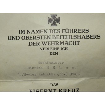 Наградной документ на кавалера Железного креста 1 класса, SS-Panzer-Korps. Espenlaub militaria
