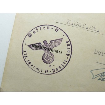 Certificat Prix de Croix de fer 1939, timbres SS-Panzer-Korps.. Espenlaub militaria