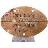 Kriegsmarine dog tag. Bruno Helberg N- Nordsee. S-Seemänische Laufbann
