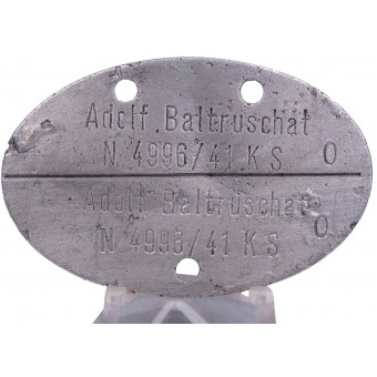 Persoonlijke ID-tag van de Kriegsmarine uitgegeven aan Adolf Baltruschat. Espenlaub militaria