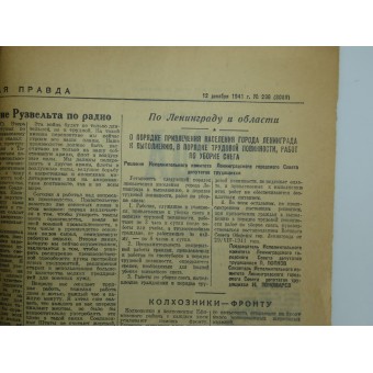 Journal Leningradskaya Pravda du 12 décembre 1941. Blocus de Leningrad. Espenlaub militaria