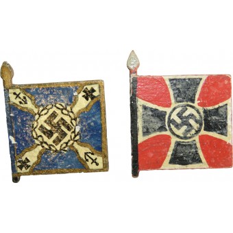 2 badges en bois de la série Winterhilfswerk - drapeaux allemands. Espenlaub militaria