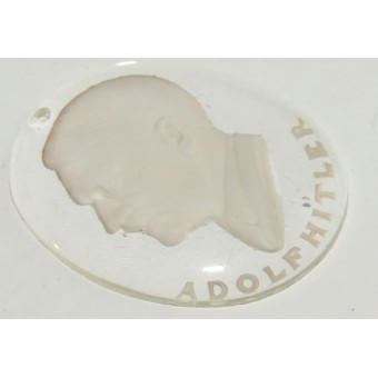 Glass pendant with a bas-relief of Hitler and the inscription on the bottom: Adolf Hitler. Espenlaub militaria